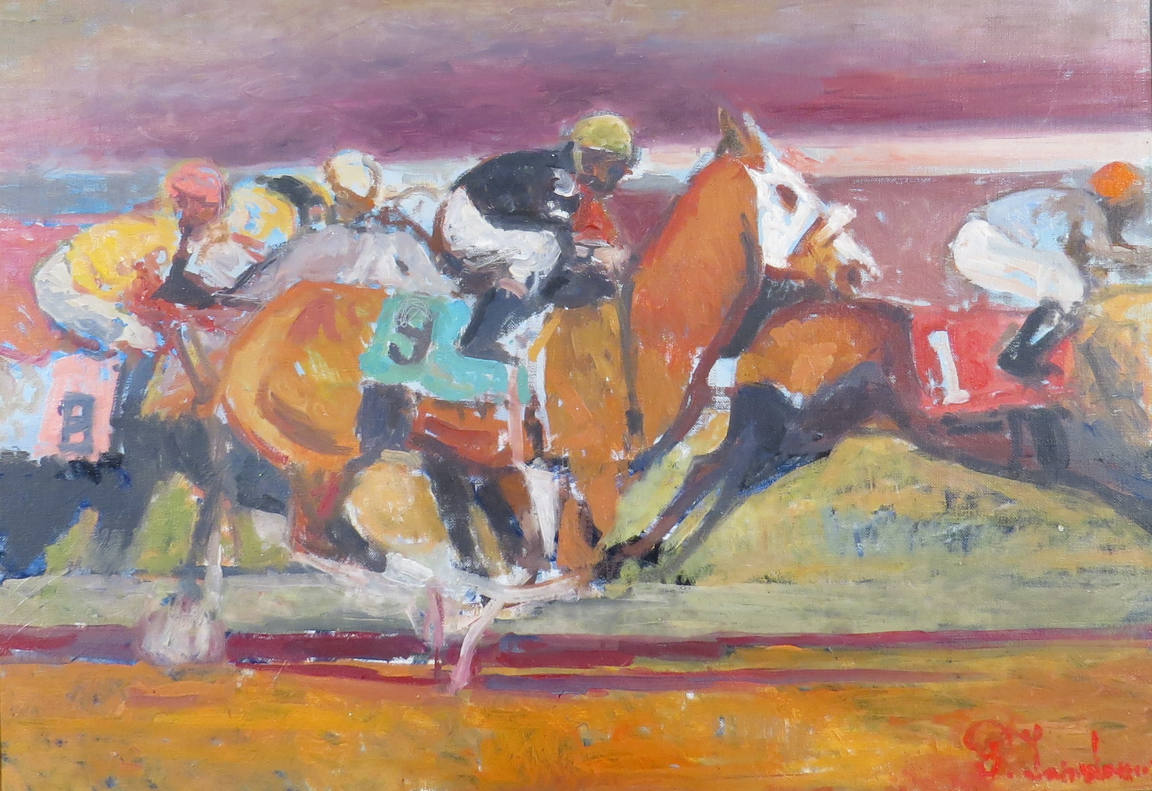 Paul Landauer. Course hippique. Huile sur toile. 46 x 65 cm. -