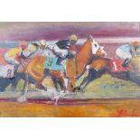 Paul Landauer. Course hippique. Huile sur toile. 46 x 65 cm. -