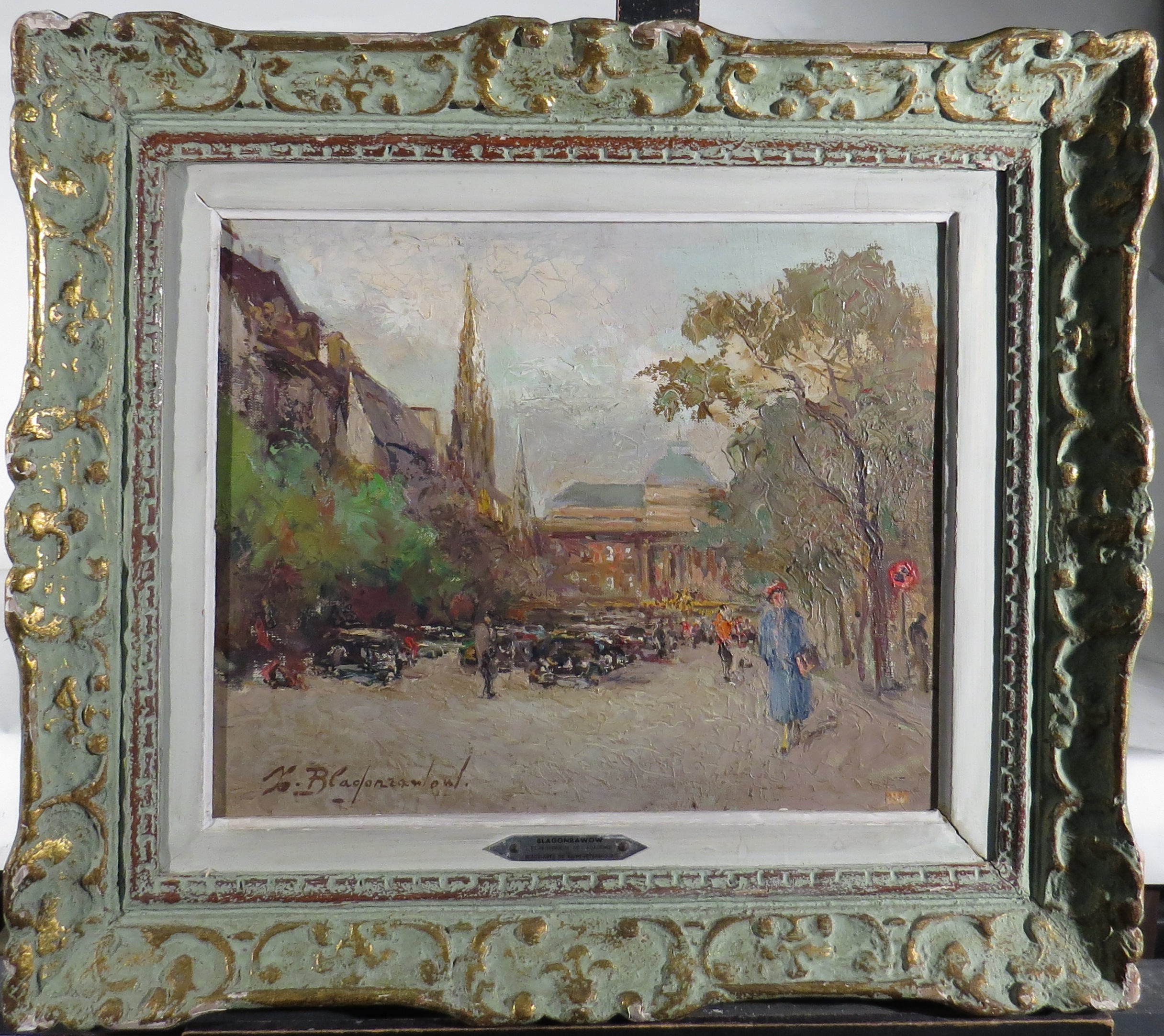 Fedor Blagonrarov. Rue de ville animée . HSToile. Signée. 38 x 46 cm - - Image 2 of 2