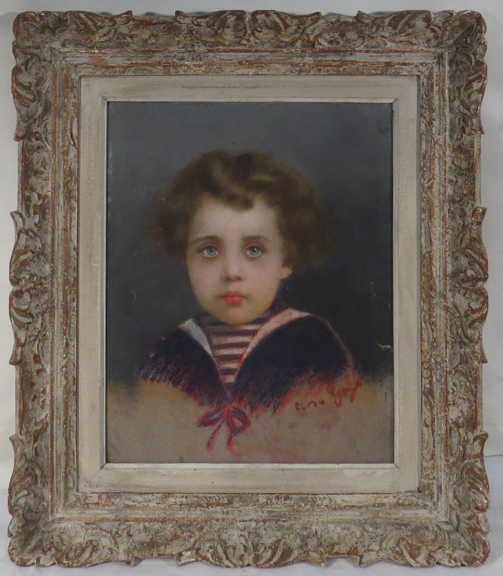 Ecole vers 1900. Portrait d'enfant. Pastel. Porte une signature. 34 x 42 cm. - - Bild 2 aus 2