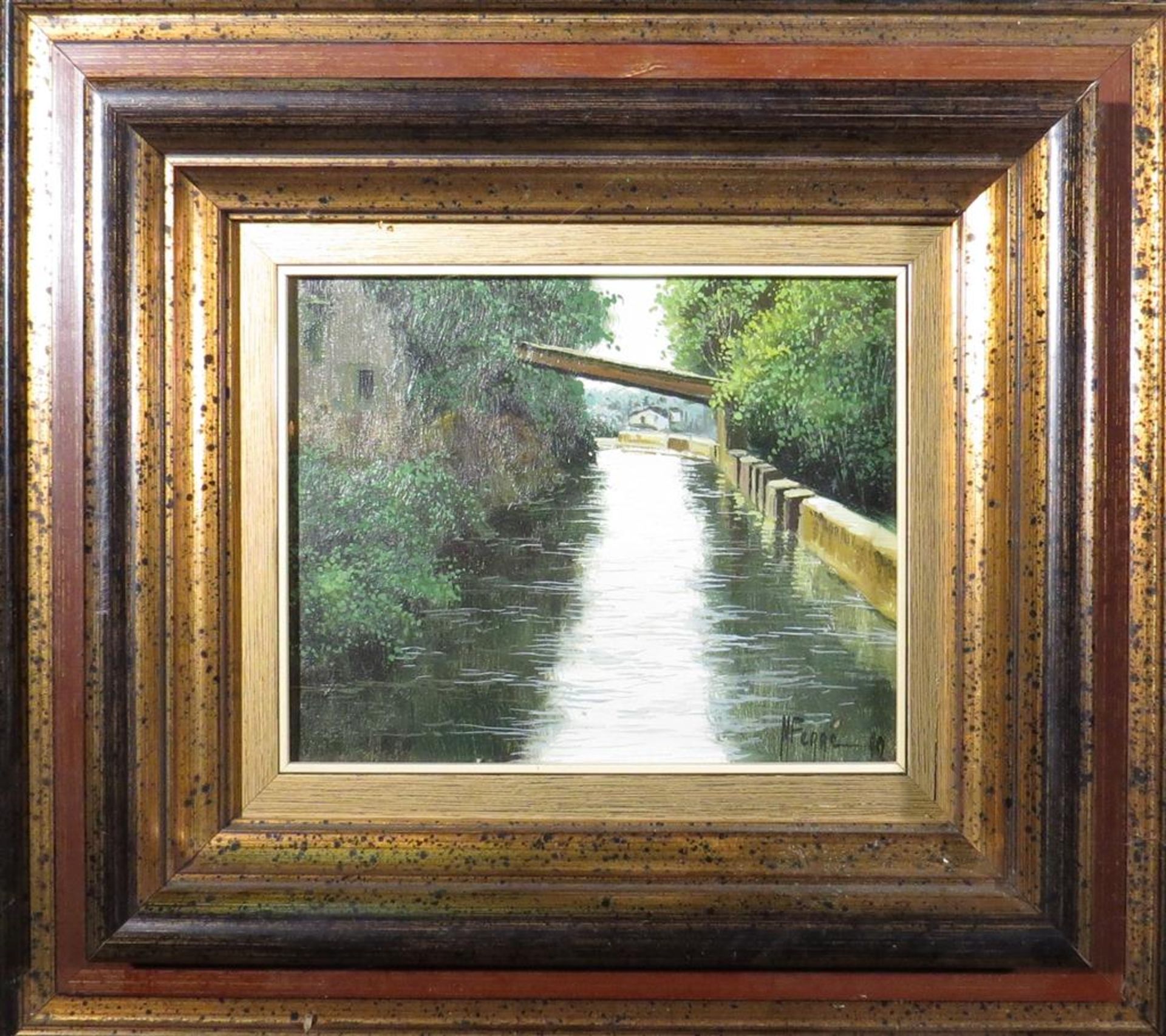 M. Ferre. Bord de rivière. HST. 28 x 22 cm. - - Bild 2 aus 2