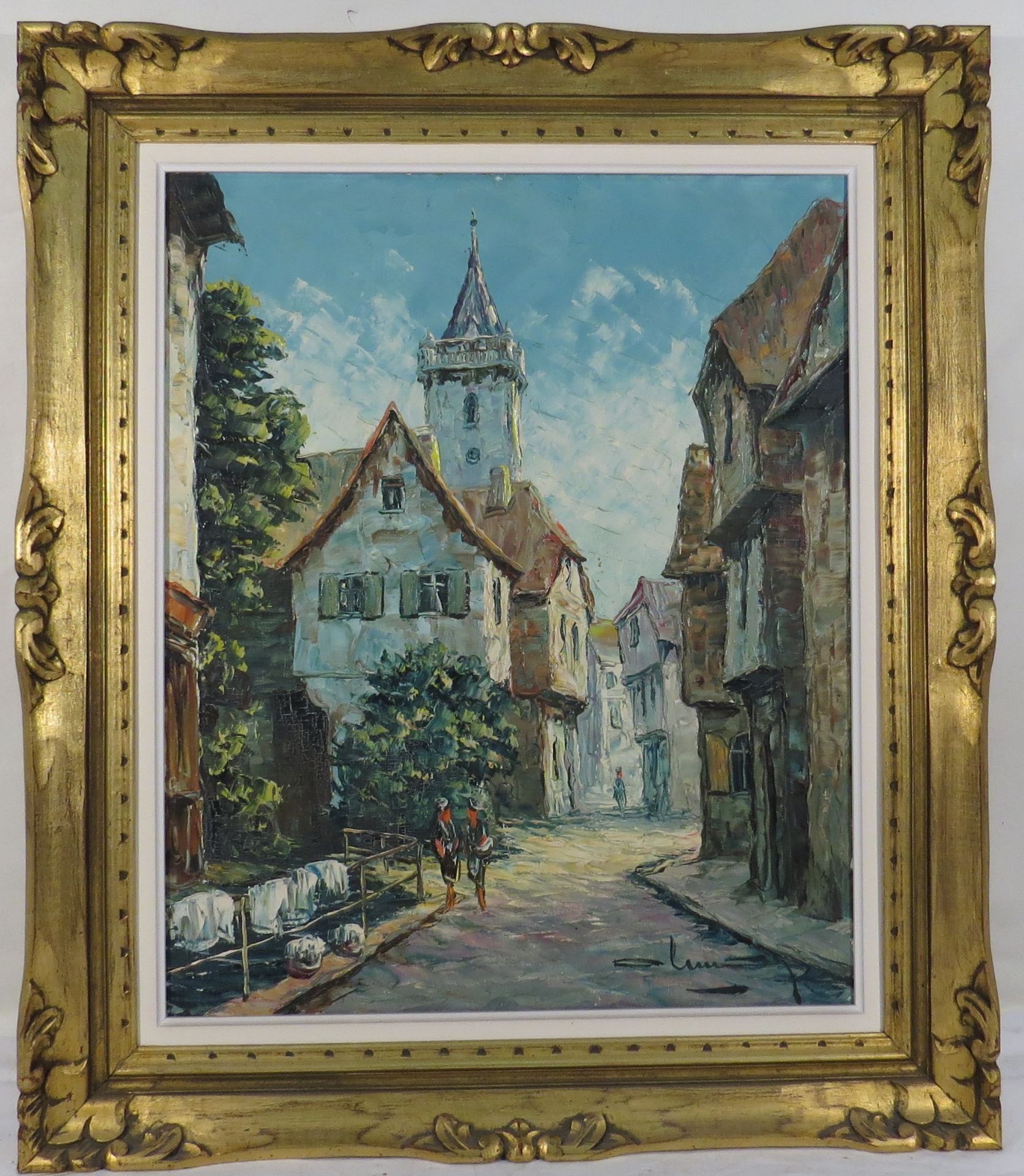 Ecole XXème. Vue de village. Huile sur toile. Porte une signature. 61 x 50 cm. - - Bild 2 aus 2