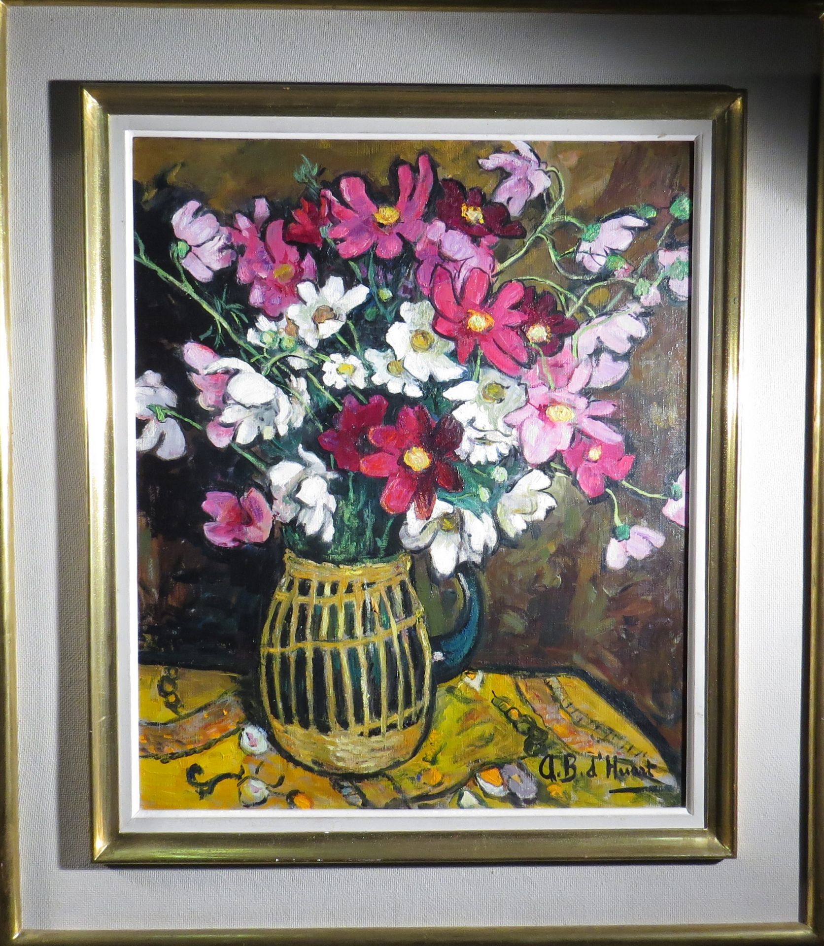 Adrienne B. D’Huart. Nature morte aux fleurs. Huile sur toile. Signée. 65 x 54 cm. - - Bild 2 aus 2