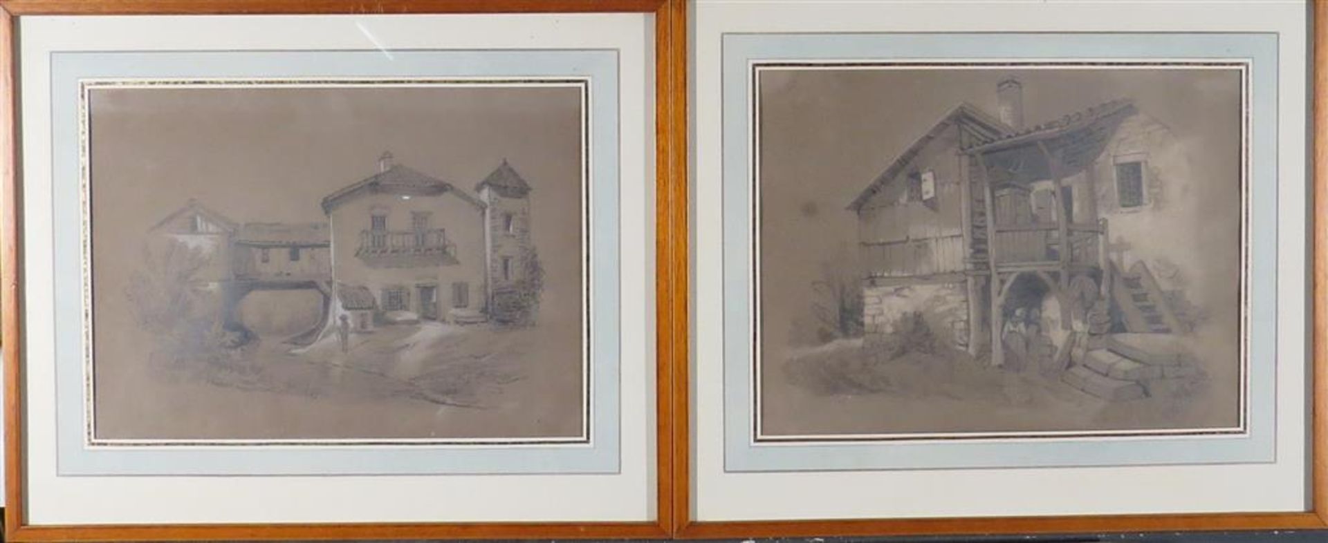 Duparc. Paysages animés. 2 dessins en pendant. L'un signé et daté 1860. 22 x 30 cm [...]