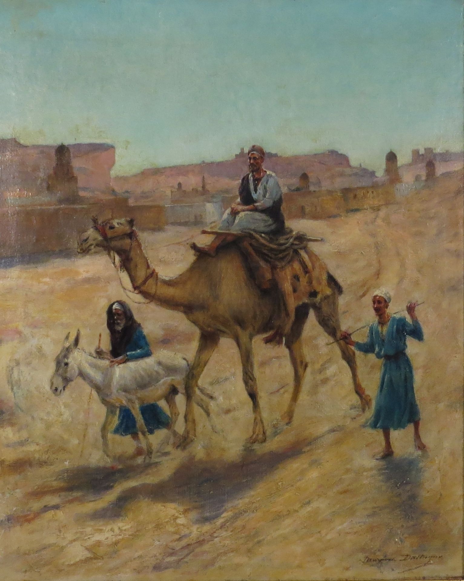 Maxime Dastugue. Egypte, dans le désert. HSToile. Signée. 61.5 x 51.5 cm. -