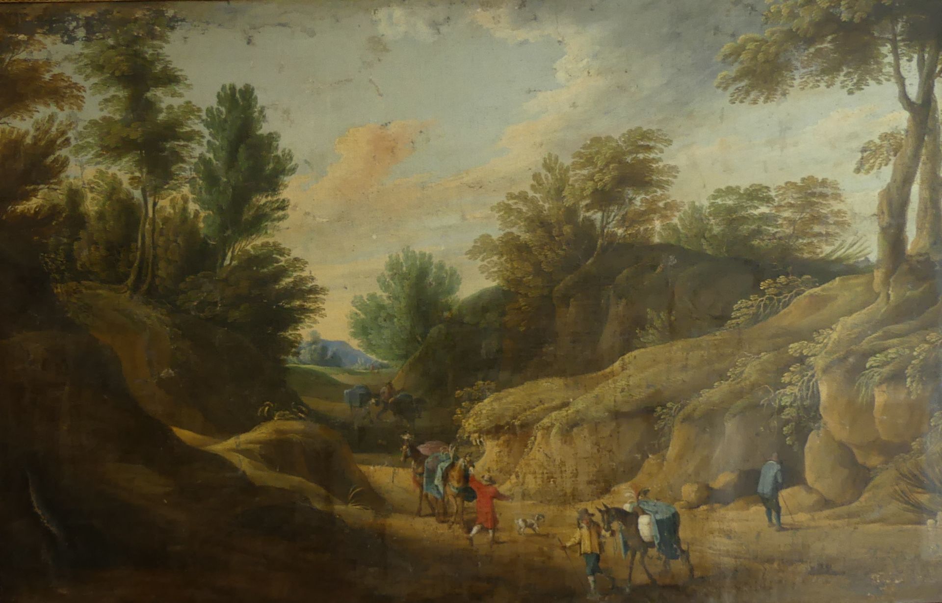 Ecole flamande XVIIème. Paysage animé. Huile sur toile. 105 x 167 cm. [...]