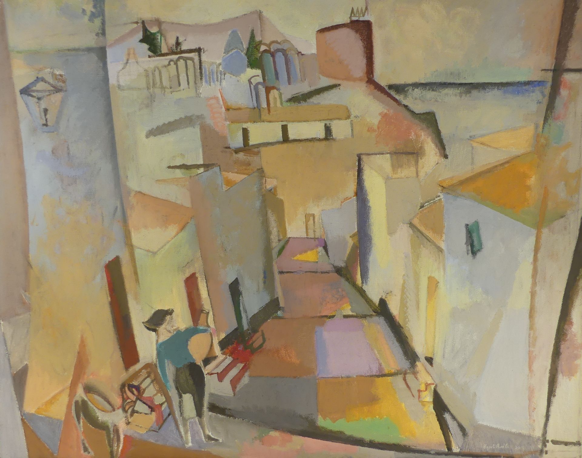 Max HEGETSCHWEILER , ( 1902-1995 ) , Ruelle espagnole , Huile sur toile signée et [...]