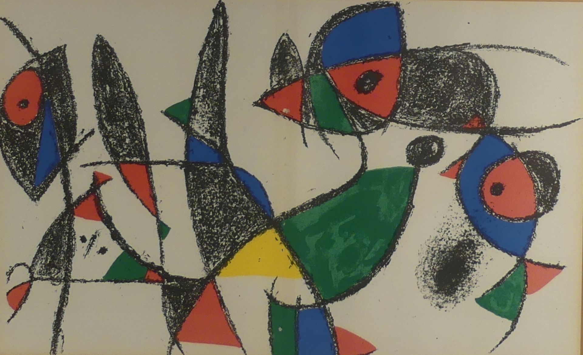 Joan Miro (d'après). Composition. Lithographie. 30 x 47 cm à vue. Avec certificat. -