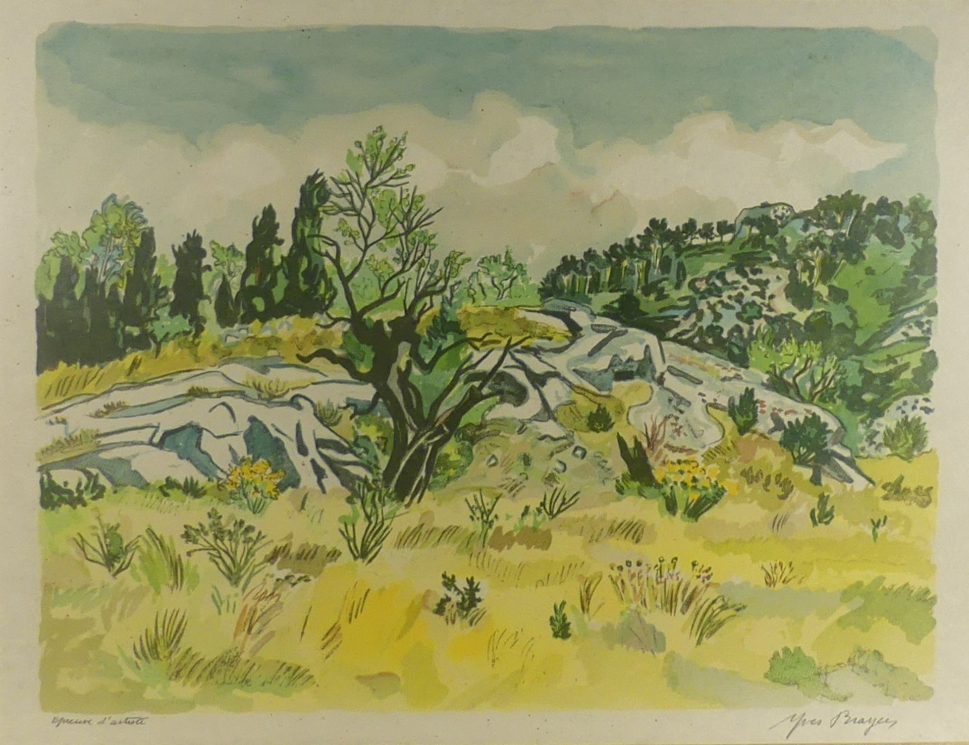 Yves Brayer. Paysage de provence. Lithographie. Signée et marqué EA. 54 x 70 cm à [...] - Bild 4 aus 4