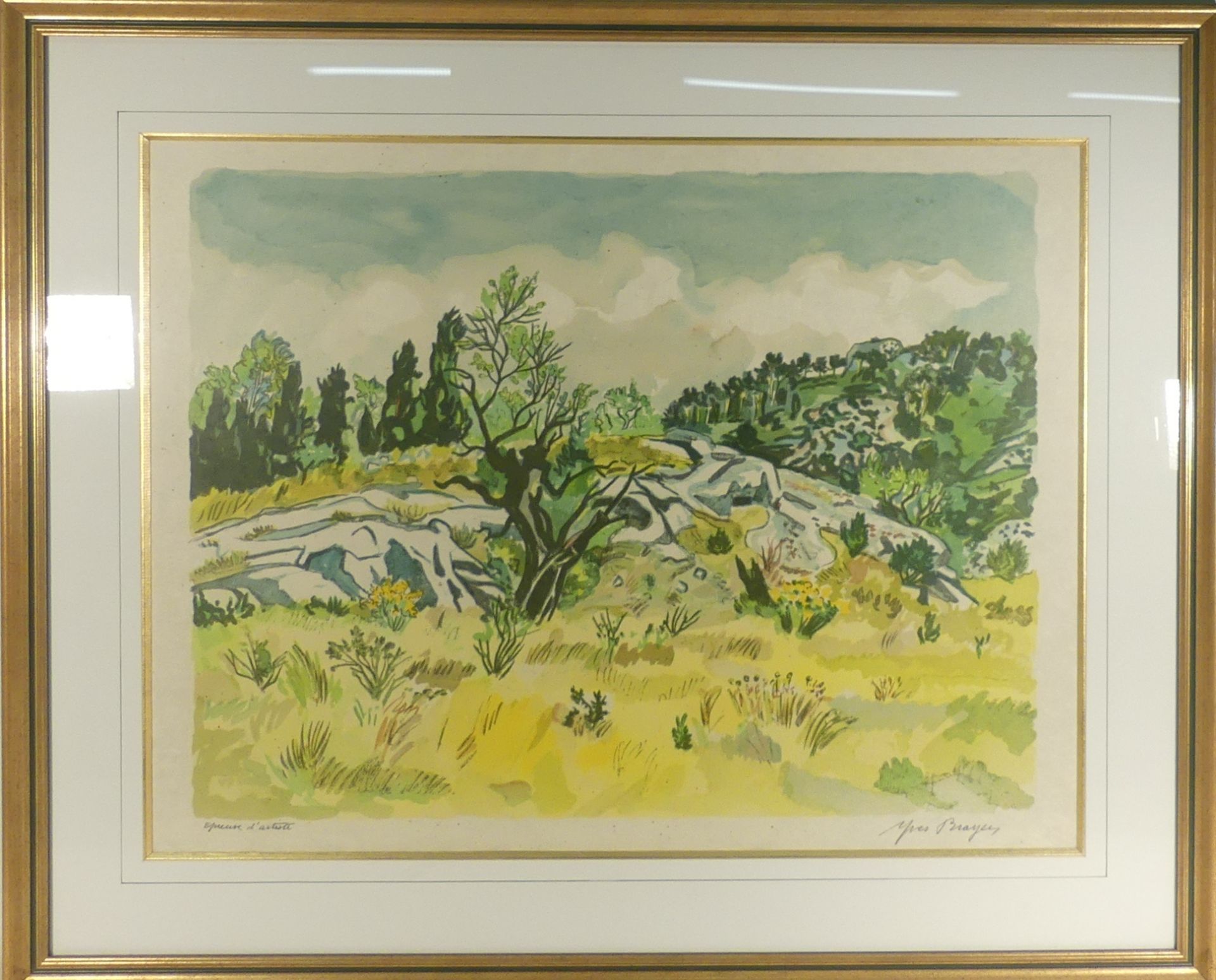 Yves Brayer. Paysage de provence. Lithographie. Signée et marqué EA. 54 x 70 cm à [...]