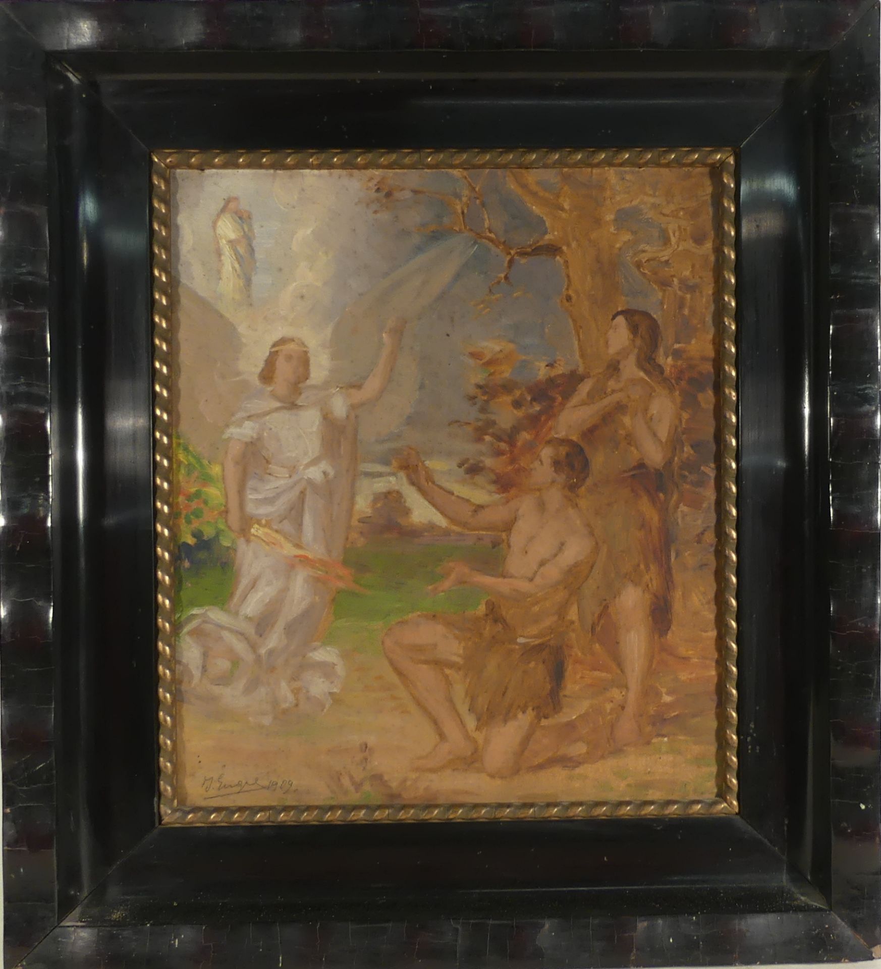 Jean ENGEL. 2 Scènes bibliques. Huile sur carton. Signée. 38 x 29 cm à vue. - - Bild 2 aus 8