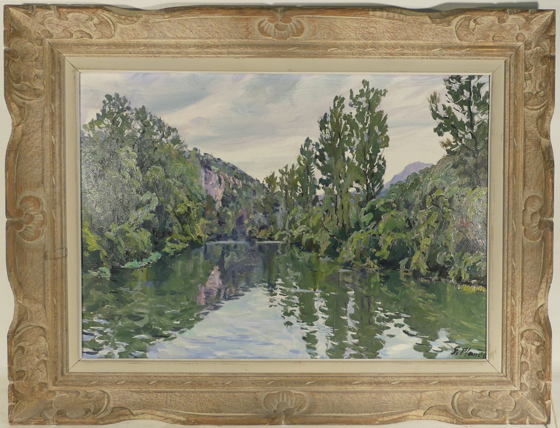 Georges Planès. Paysage à la rivière, la Loue. Signée 46 x 65 cm. - - Bild 2 aus 4