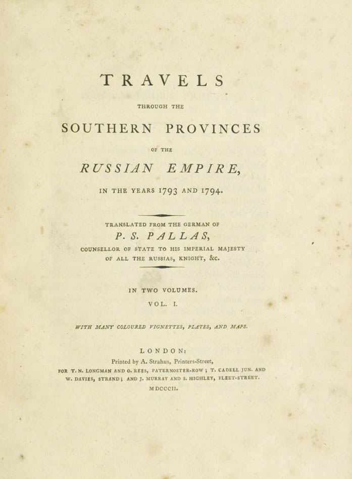 PALLAS, Peter Simon (1741-1811). Travels through the Southern Provinces of the Russian Empire. - Image 2 of 2