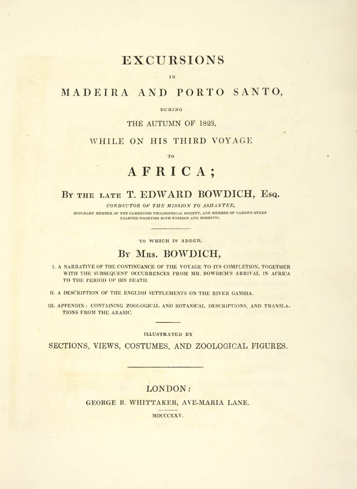 BOWDICH, T. Edward. Excursions In Madeira and Porto Santo, during the autumn of 1823, - Image 3 of 4