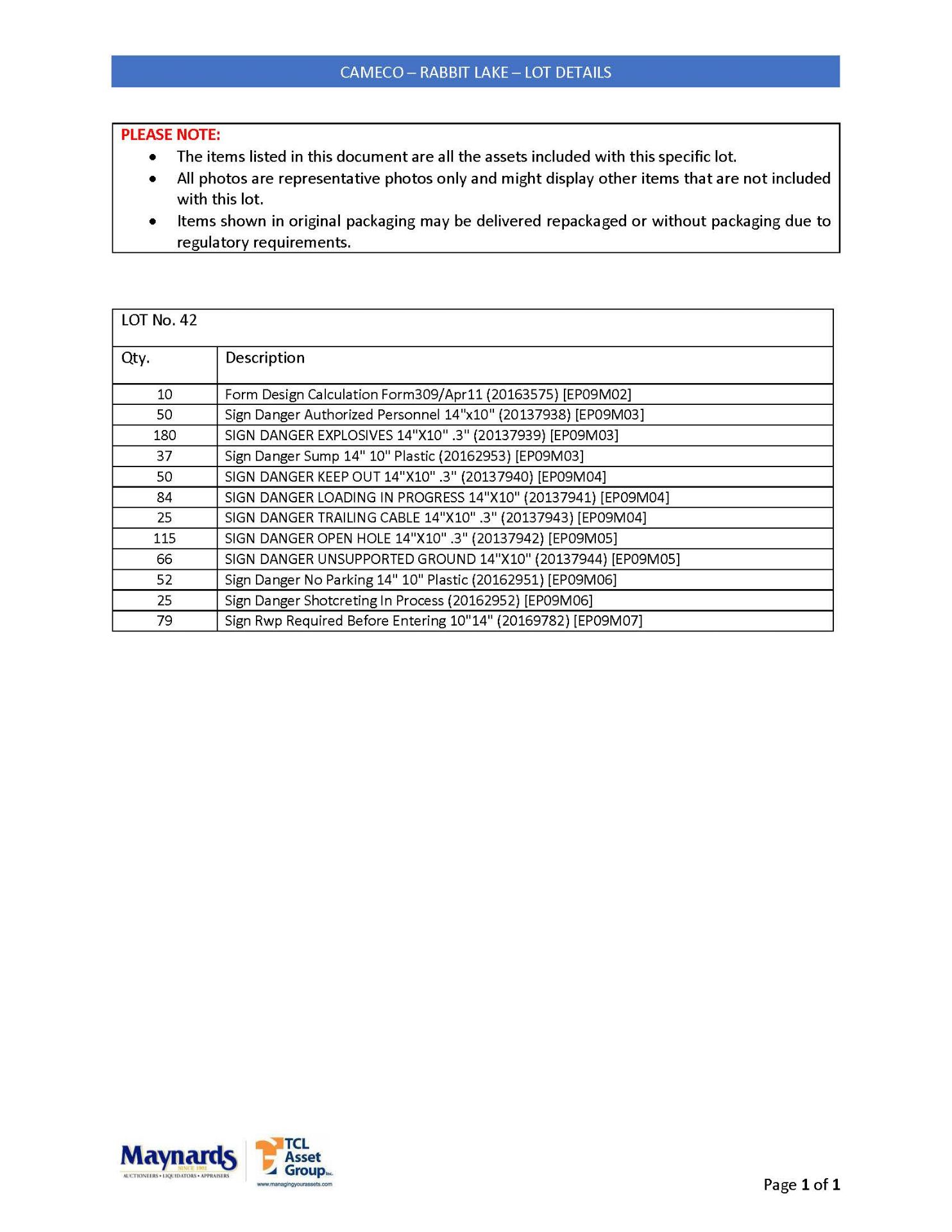 misc. DANGER signs, etc. (please see attached for detailed lot list. NOTE: quantities are - Image 2 of 2