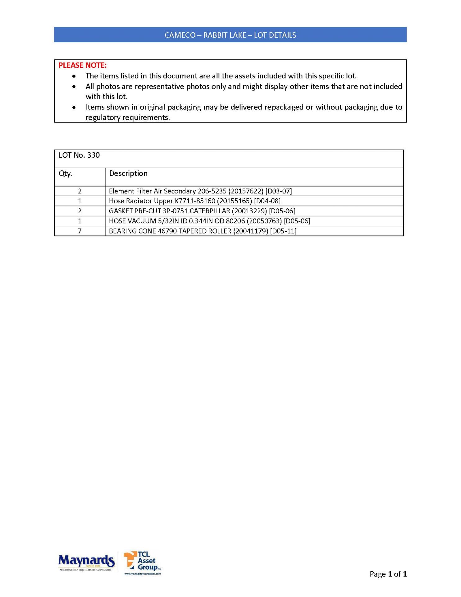 misc. material handling spare parts, etc. (please see attached for detailed lot list. NOTE: - Image 7 of 7