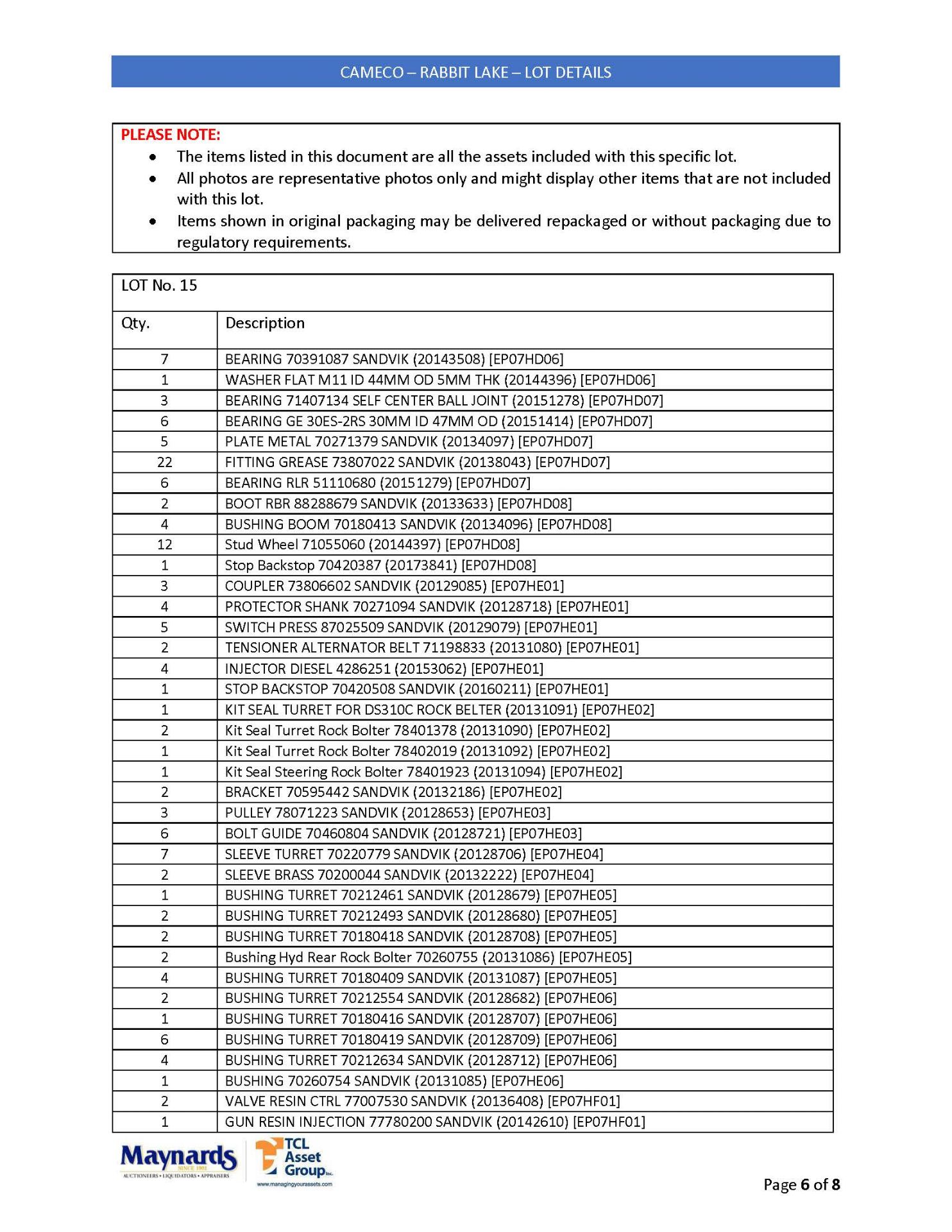 misc. mobile mining equipment spare parts, etc. (please see attached for detailed lot list. NOTE: - Image 15 of 17