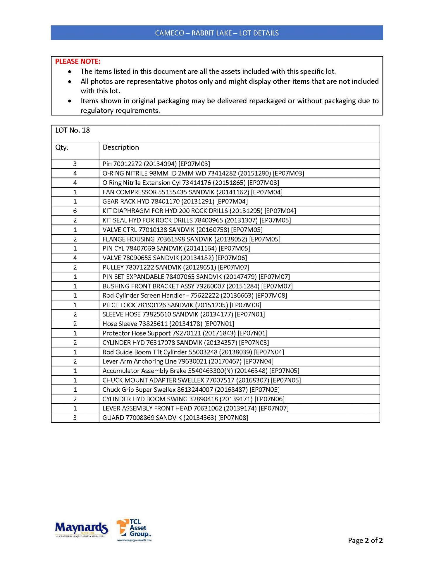 misc. mobile mining equipment spare parts, etc. (please see attached for detailed lot list. NOTE: - Image 3 of 3