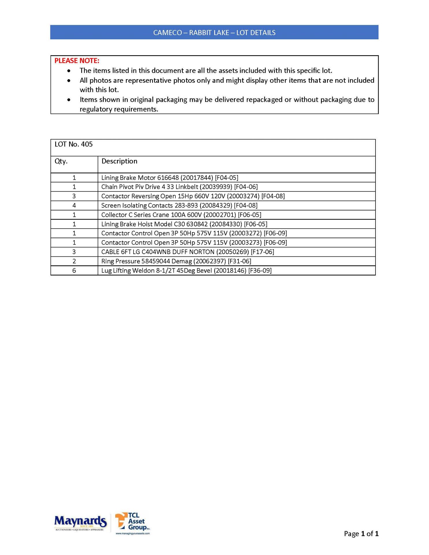 misc. crane and hoist spare parts, etc. (please see attached for detailed lot list. NOTE: quantities - Image 11 of 11