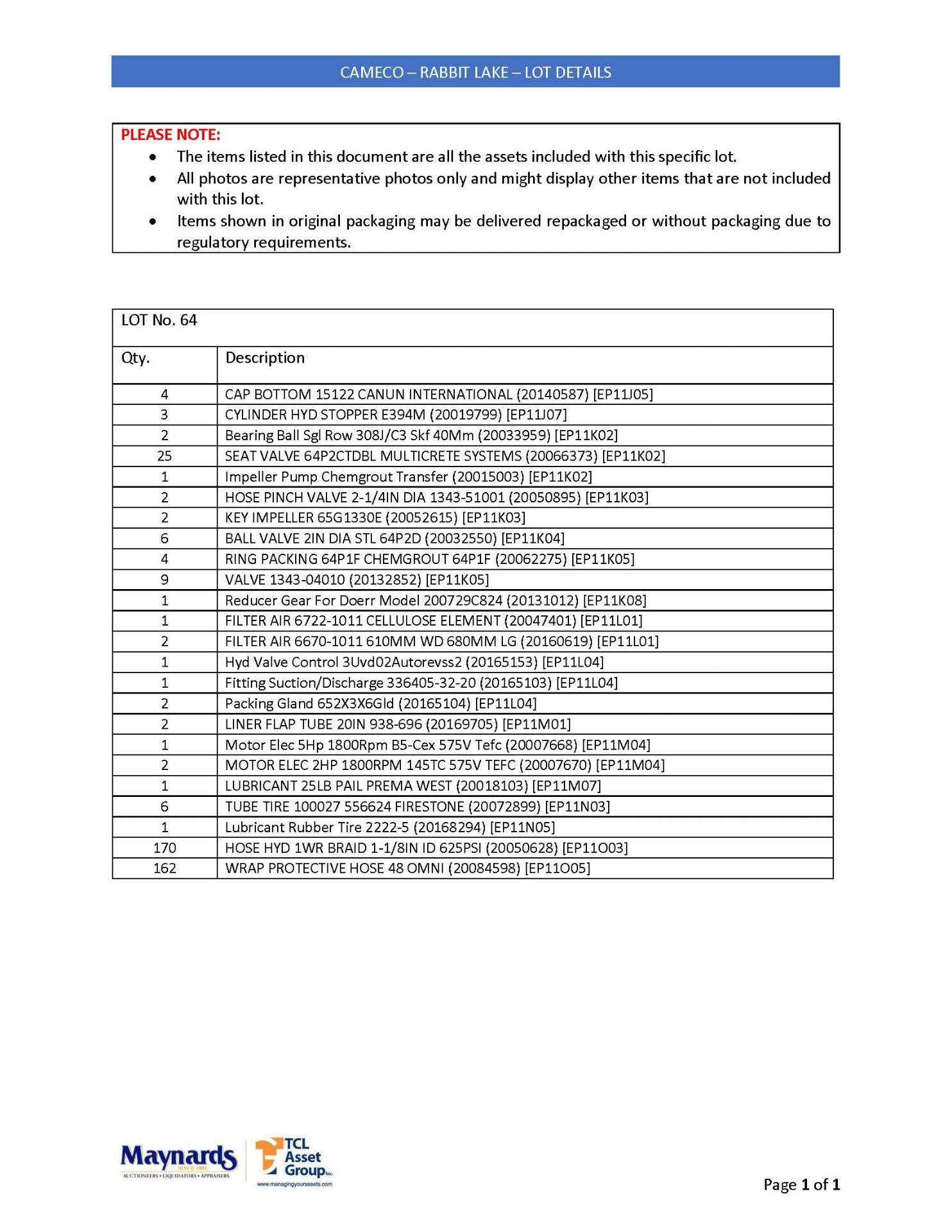 misc. spare parts, etc. (please see attached for detailed lot list. NOTE: quantities are approximate - Image 2 of 2