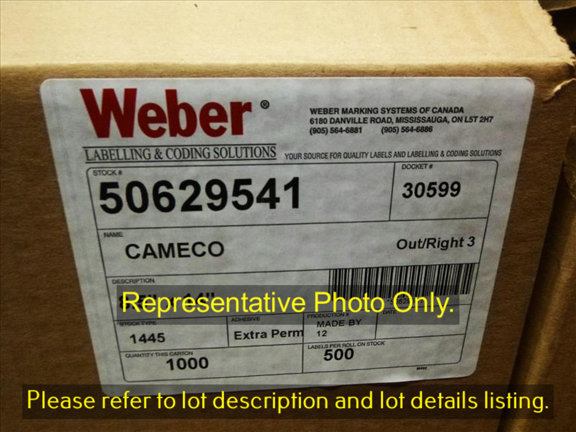 (42 x 1000) Weber drum labels, 8-1/2 in. x 14 in., yellow [Items shown in original packaging may - Image 2 of 3