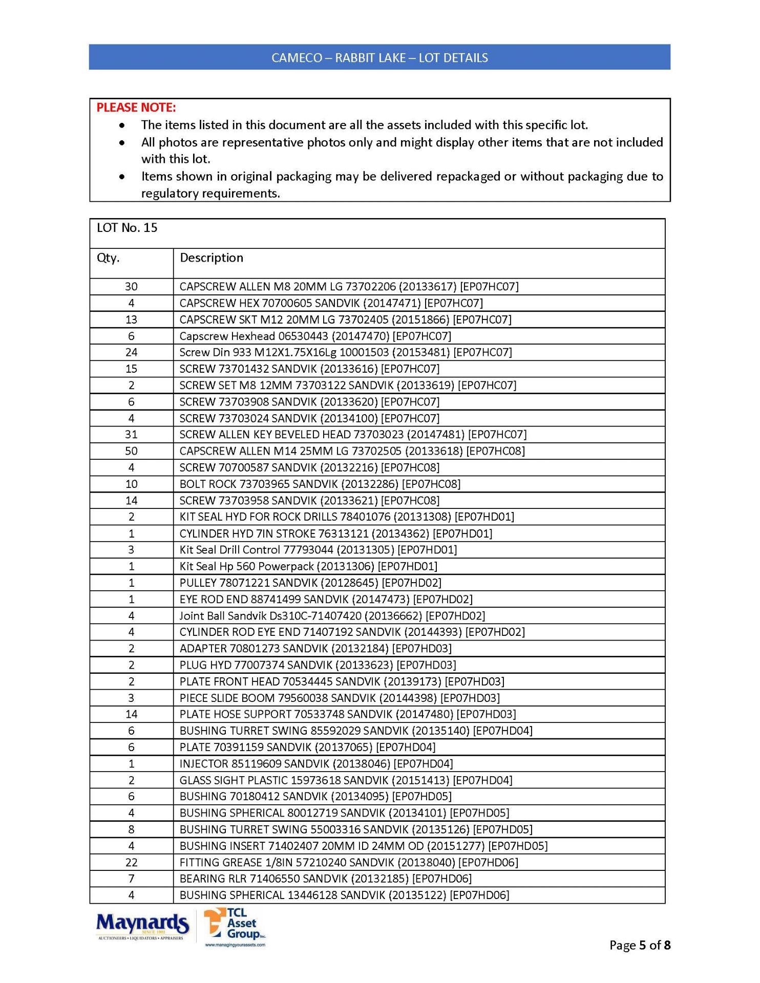 misc. mobile mining equipment spare parts, etc. (please see attached for detailed lot list. NOTE: - Image 14 of 17