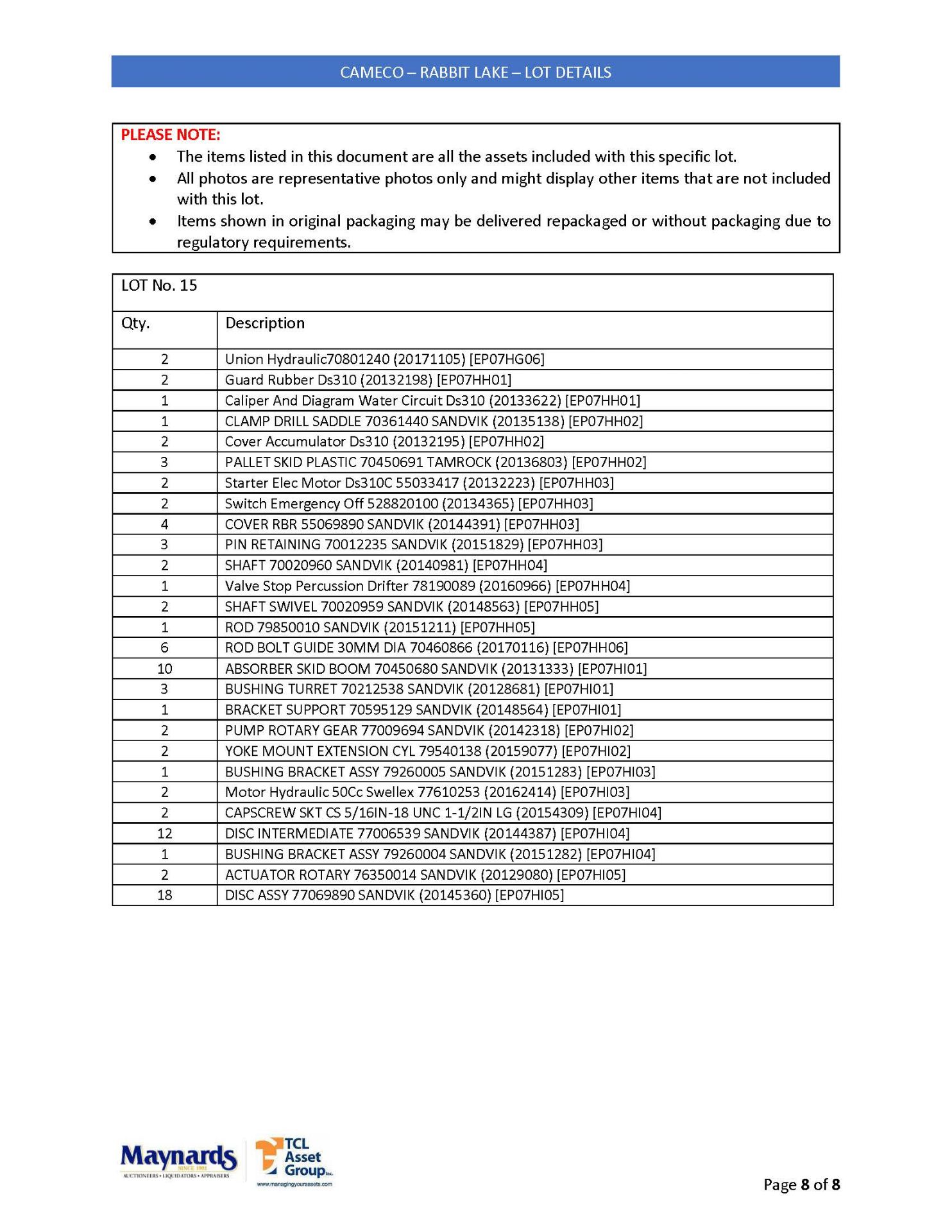 misc. mobile mining equipment spare parts, etc. (please see attached for detailed lot list. NOTE: - Image 17 of 17