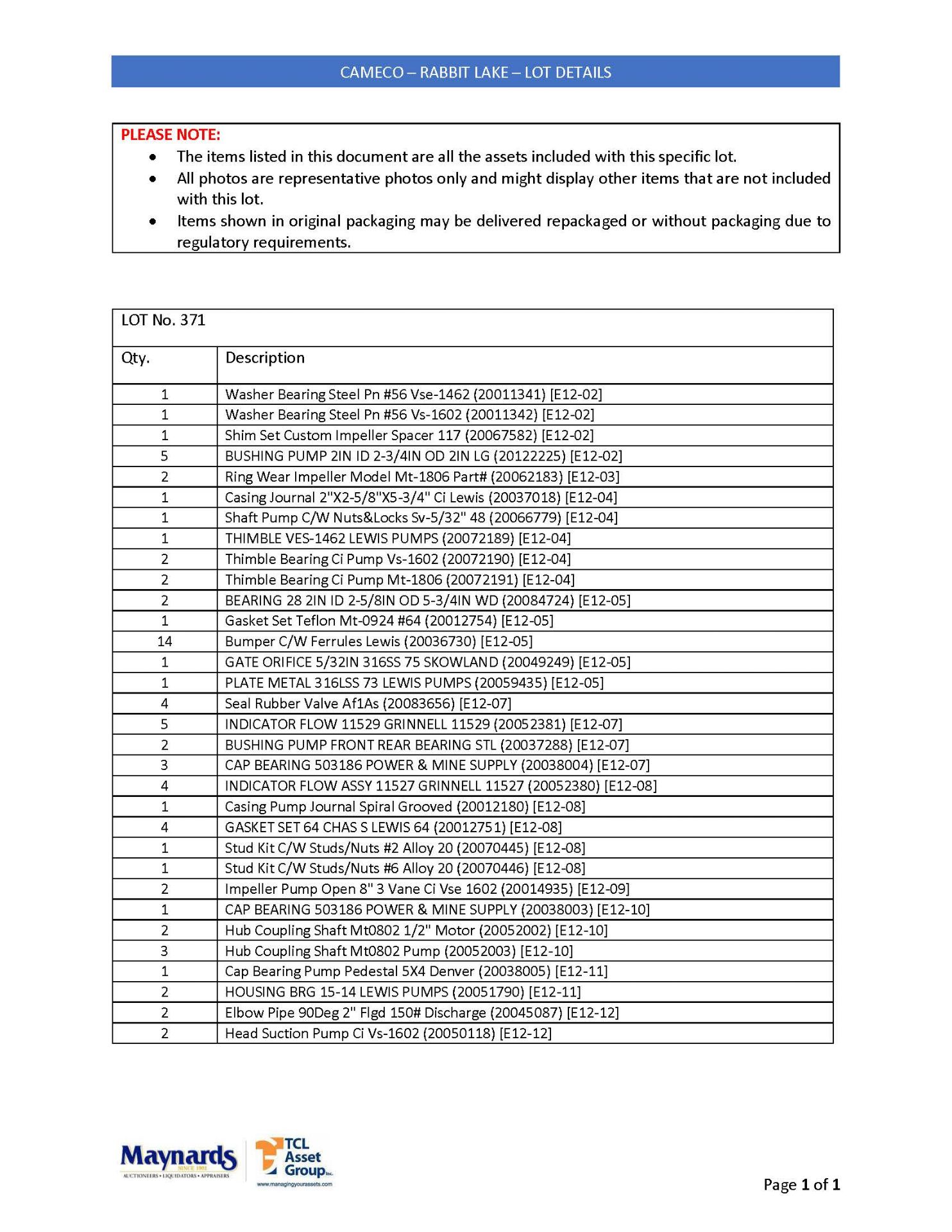 misc. pump parts, etc. (please see attached for detailed lot list. NOTE: quantities are - Image 3 of 3