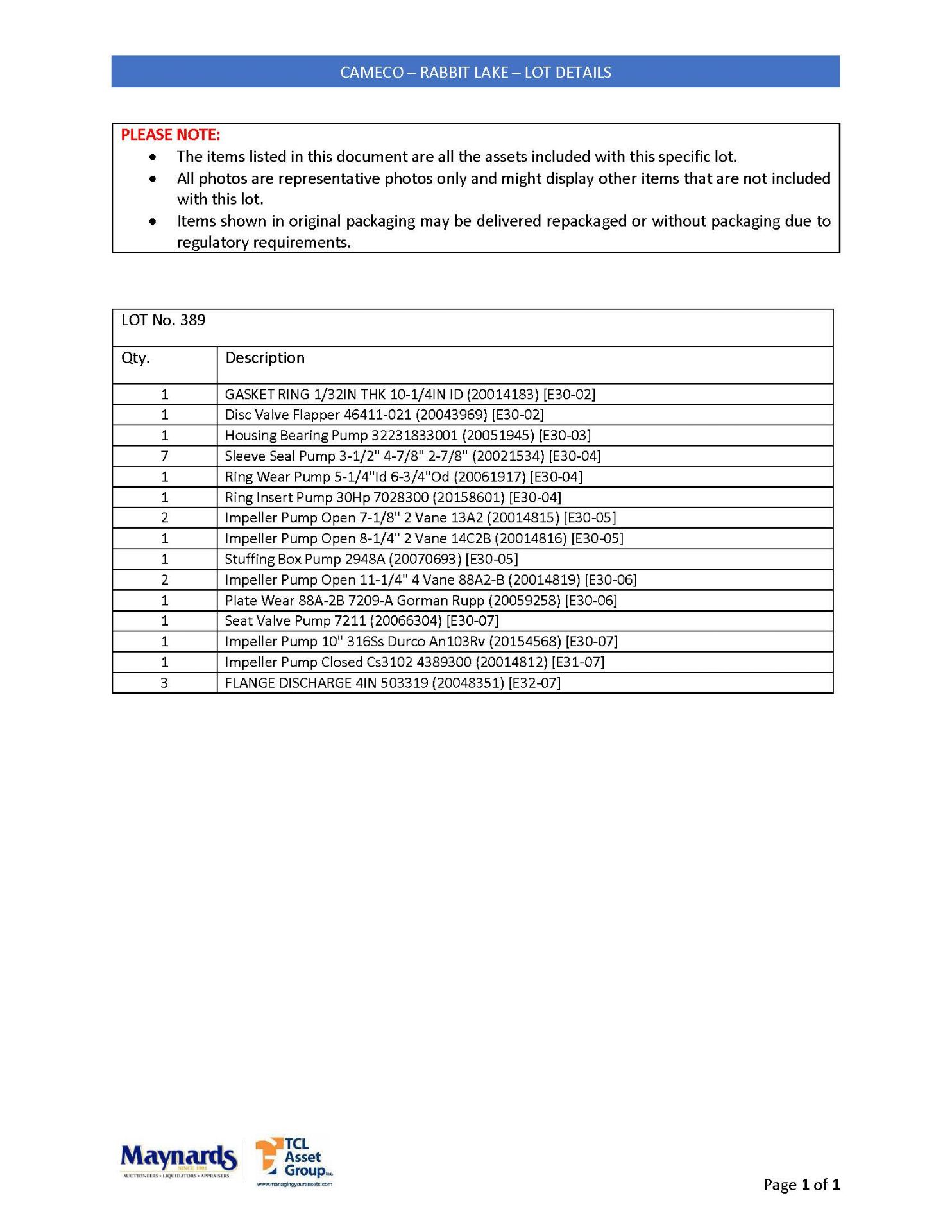 misc. pump parts, etc. (please see attached for detailed lot list. NOTE: quantities are - Image 3 of 3