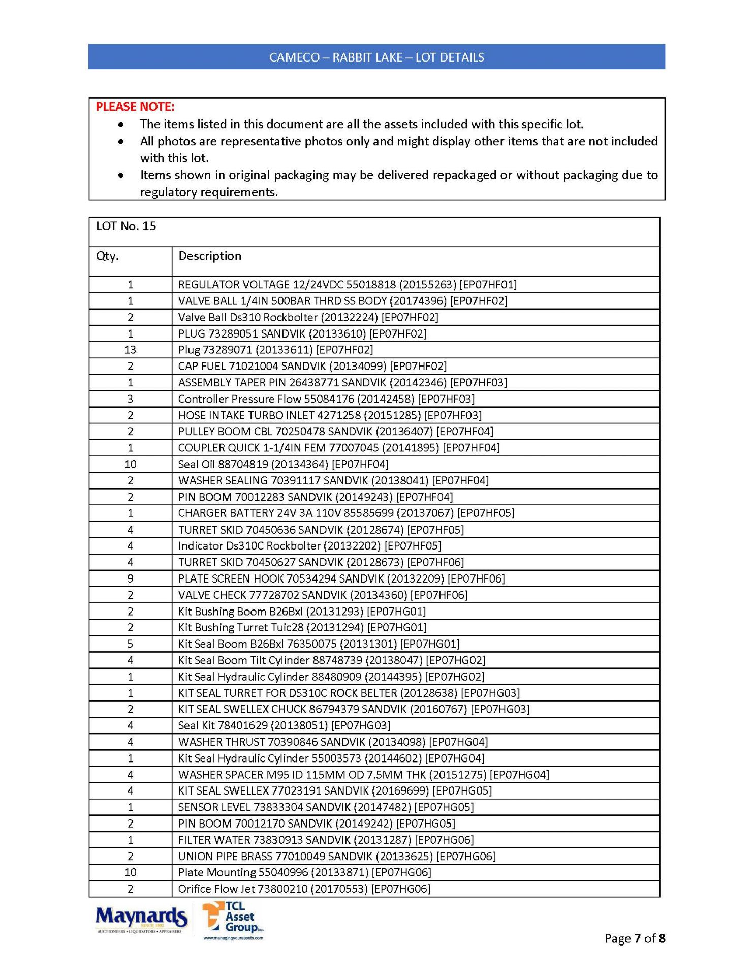 misc. mobile mining equipment spare parts, etc. (please see attached for detailed lot list. NOTE: - Image 16 of 17