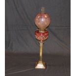 A Very Nice Corinthian Pillar Oil Lamp, Ruby Bowl and Shade