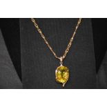 A Superb 9ct Citrine and Diamond Pendant on a Heavy 9ct Gold Chain