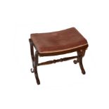 An Upholstered Mahogany Framed 'X' Stool