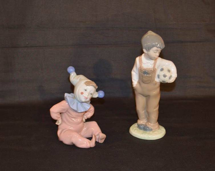 Two Nao Figurines 'Boy With Ball' and 'Child Clown'