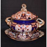 A Large Masons Ironstone Lidded Two Handled Tureen and Matching Dish