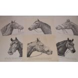 A Nice Set of Six Black and White Racehorse Head Prints by Chris Jennings