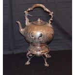 A Silver Plated Spirit Kettle on Stand