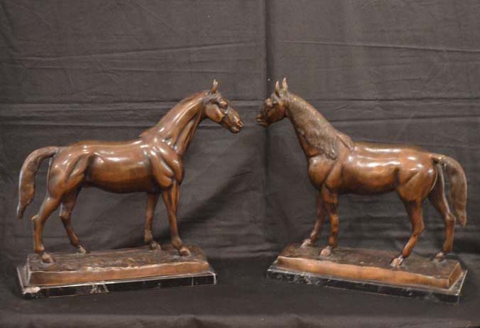 A Very Nice Pair of Bronze Horses on Marble Plinth