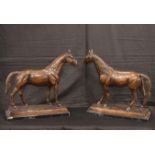 A Very Nice Pair of Bronze Horses on Marble Plinth
