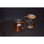 A Silver Plated Tankard and Another Copper Tankard