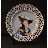 A Superb Hand Painted Dresden Plate of a Lady