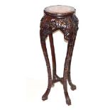 A Very Nice Tall Hardwood Plantstand, Marble Inset