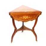 A Very Nice Inlaid Rosewood Triangular Drop Leaf Table