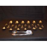 A Very Nice Set of 12 Silver Tea Spoons and Matching Tongs, Glasgow 1867