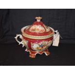 A Very Nice Two Handled Decorated and Lidded Footed Bowl