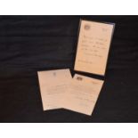 Two Signed Letters from Winston Churchhill and a 'Thank you' letter from the Admiral, Whitehall