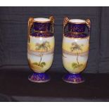 A Pair of Hand Painted and Gilted Two Handled Noritake Vases