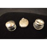 Two Silver Topped Jars, Birmingham 1907 and 1912 and a Silver Plated Locket