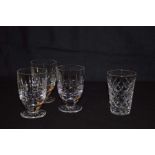 A Very Good Set of Four Waterford Crystal Footed Tumblers and Two Other Crystal Tumblers