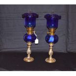 A Very Nice Pair of Blue Glass Finger Lamps